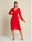 cheap Casual Dresses-Chiffon Plain Tie Front Knot Wrap Long Sleeve Dress Set