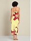 billige Print Dresses-Print Deep U Sleeveless Midi Dress