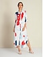baratos Print Dresses-Block Pattern Satin Maxi Shirt Dress