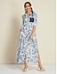 economico Print Dresses-Brand Sequin Design Roll Up Sleeve Material Curve Pocket Maxi Shirt Dress