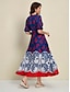 abordables Print Dresses-Floral Satin Smocked V Neck Maxi Dress