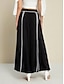 cheap Two Piece Sets-Chiffon Irregular Hem Blouse&amp;Satin Contrasting Binding Process Wide Leg Culottes Two Piece Set