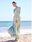 cheap Print Dresses-Satin Floral Tie Back Puff Sleeve V Neck Maxi Dress