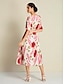 billige Print Dresses-Elastic Floral Half Sleeve Midi Dress