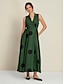 economico Print Dresses-Polka Dot Satin Sleeveless V Neck Maxi Dress