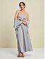 baratos Jumpsuits-Satin Cape Sleeve V Neck Party Jumpsuit