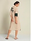 economico Print Dresses-Leaf Print Midi Shirt Dress