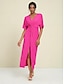 cheap Casual Dresses-Modal Rose Red Knot Front Short Sleeve V Neck Party Maxi Dress