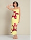 billige Print Dresses-Print Deep U Sleeveless Midi Dress