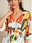 billige Print Dresses-Graphic Satin V Neck Tie Back Half Sleeve Maxi Dress