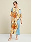 baratos Print Dresses-Resort Wear Folk Print Lace Up Midi Dress