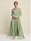 baratos Vestidos Casuais-Belted Long Sleeve Maxi Dress