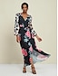 preiswerte Print Dresses-Satin Floral Leopard V Neck Maxi Dress