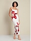 baratos Print Dresses-Knit Floral Print Sleeveless Deep U Midi Dress