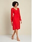 cheap Casual Dresses-Chiffon Plain Tie Front Knot Wrap Long Sleeve Dress Set