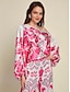 economico Blouses-Satin Floral Off Shoulder Lantern Sleeve Blouse