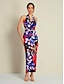cheap Party Dresses-Floral Tie Knot Backless Sleeveless Maxi Knit Party Dress