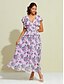 abordables Print Dresses-Chiffon Flutter Sleeve V Neck Maxi Dress