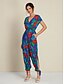 cheap Jumpsuits-Rayon V Neck Drawstring Jumpsuit