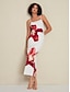 baratos Print Dresses-Knit Floral Print Sleeveless Deep U Midi Dress