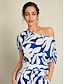 baratos Two Piece Sets-Mismatched Floral Satin Slash Neck Set T shirt