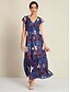preiswerte Print Dresses-Print Maxi Dress Chiffon Leaf Smocked V Neck