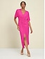 cheap Casual Dresses-Modal Rose Red Knot Front Short Sleeve V Neck Party Maxi Dress