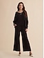 abordables Two Piece Sets-Women Bolero Top Black Long Sleeve Casual Daily Round Neck Loose Fit