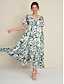economico Print Dresses-Printed V Neck Maxi Dress