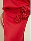 cheap Two Piece Sets-Satin Floral Slash Neck Juliet Sleeve Wide Leg Two Piece Set