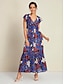 preiswerte Print Dresses-Print Maxi Dress Chiffon Leaf Smocked V Neck