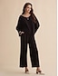 cheap Two Piece Sets-Solid Round Neck Loose Trousers
