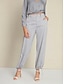 cheap Two Piece Sets-Satin Turndown Long Sleeve Shirt&amp;Satin Elegant Full Length Pants Two Piece Set