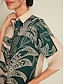 abordables Print Dresses-Printed Leaf Half Sleeve Midi Dress