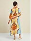 cheap Print Dresses-Satin Folk Print Loose Midi Dress