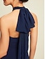 cheap Party Dresses-Chiffon Navy Blue Lace Up Tie Knot Party Midi Dress