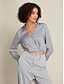 cheap Two Piece Sets-Satin Turndown Long Sleeve Shirt&amp;Satin Elegant Full Length Pants Two Piece Set