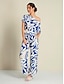 baratos Two Piece Sets-Mismatched Floral Satin Slash Neck Set T shirt