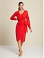 abordables Vestidos casuales-Plain Chiffon Knot Wrap Long Sleeve Dress Set