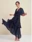 cheap Party Dresses-Chiffon Solid Mismatched Ruffle Sleeve Maxi Dress