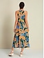 billige Print Dresses-Printed Halter Neck Belted Midi Dress