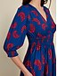 billige Print Dresses-Swing Floral Satin Smocked V Neck Maxi Dress