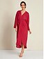 preiswerte Casual Kleider-Linen V Neck Long Sleeve Midi Dress