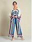 cheap Two Piece Sets-Satin Stripe Magyar Sleeve Blouse &amp; Maxi Pants Two Piece Set