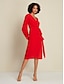 baratos Vestidos Casuais-Chiffon Tie Front Knot Wrap Long Sleeve Dress Set