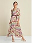 preiswerte Print Dresses-Geometric Satin Split Sleeve Maxi Dress