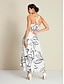 abordables Print Dresses-Print Halter Neck Cross Back Maxi Dress
