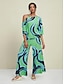 billige Two Piece Sets-Mismatched Geometric Slash Neck Two Piece Set