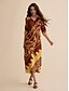 billige Print Dresses-Floral Print Maxi Dress V Neck Autumn