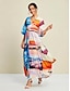 cheap Maxi Dresses-Knit Graphic Multi Color Marine Life 3/4 Length Sleeve Maxi Dress